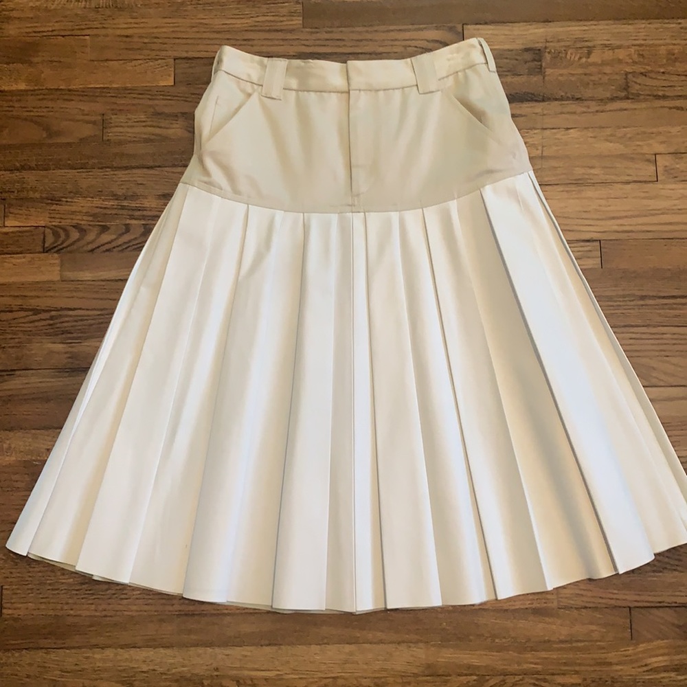 Rag & Bone Khaki and White Leather Pleated Skirt, Size 2
